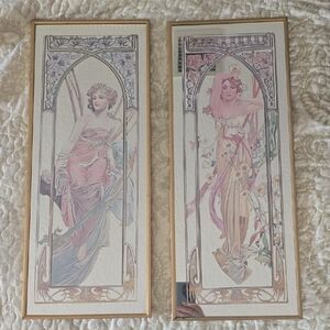 Elegant Art Nouveau Wall Mirror Set - Gold Frame